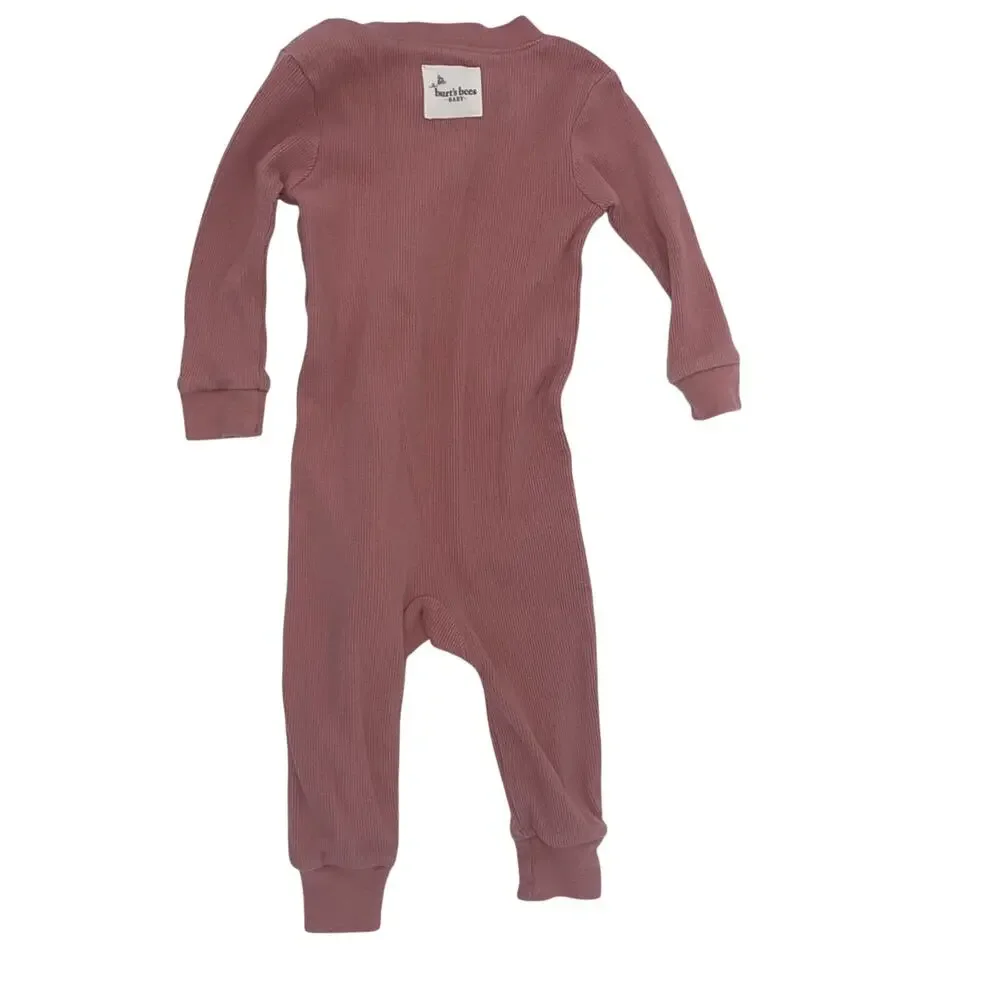 (5) Burt's Bees Baby Organic Cotton Striped 1- Piece Sleep 'N Play 0-3M & 3-6M